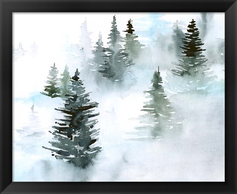 Framed Foggy Evergreens I Print