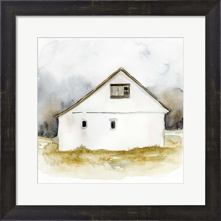 Framed White Barn Watercolor I Print