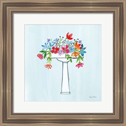 Framed Floral Bathroom II Light Blue Print