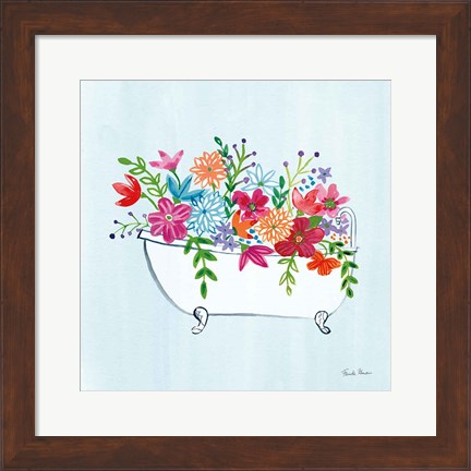 Framed Floral Bathroom I Light Blue Print