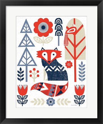 Framed Folk Lodge Fox Red Navy Print