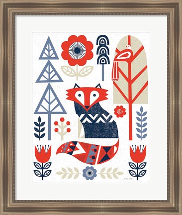 Framed Folk Lodge Fox Red Navy Print