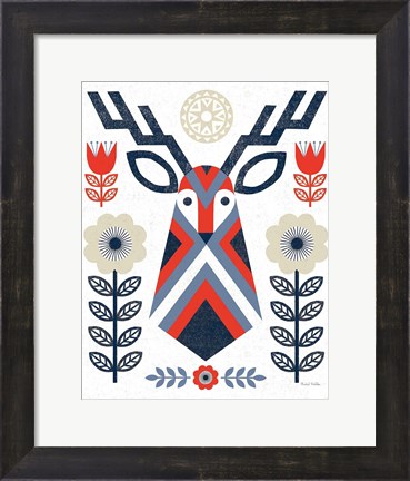Framed Folk Lodge Deer II Red Navy Print