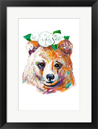 Framed Bear with Flower Crown Print