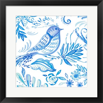 Framed Birds in Blue I Print