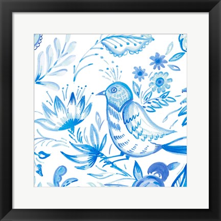 Framed Birds in Blue II Print