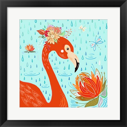 Framed Flamingo in the Rain Print