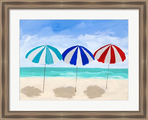 Framed Beach Umbrella Trio Print