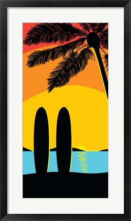 Framed Sunset Surf Panel Print