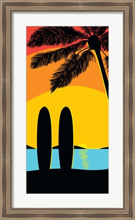 Framed Sunset Surf Panel Print