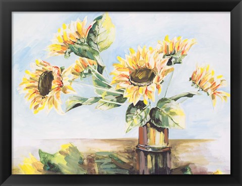 Framed Sunflowers on Golden Vase Print