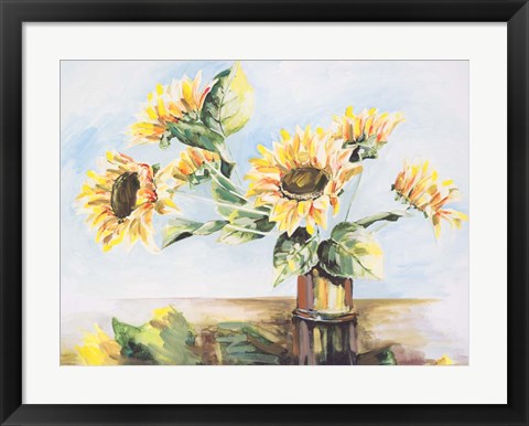 Framed Sunflowers on Golden Vase Print