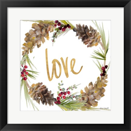 Framed Gold Christmas Wreath I Print