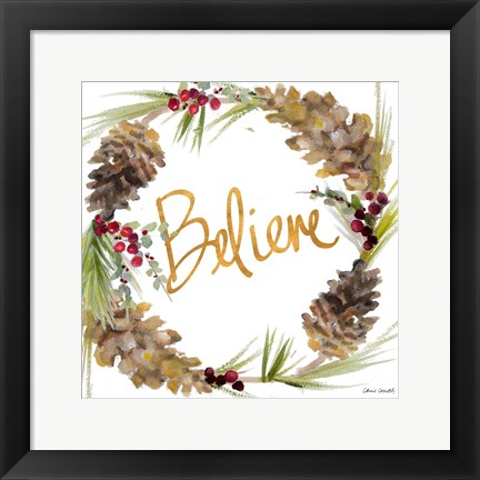 Framed Gold Christmas Wreath IV Print