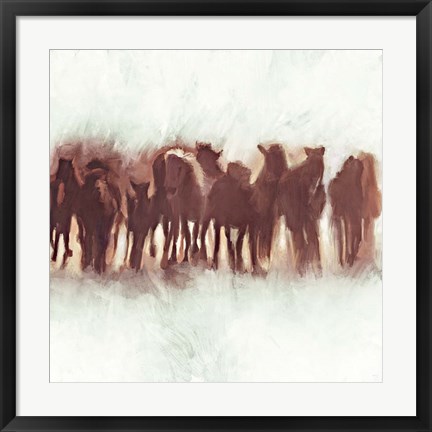 Framed Team of Brown Horses Running Print