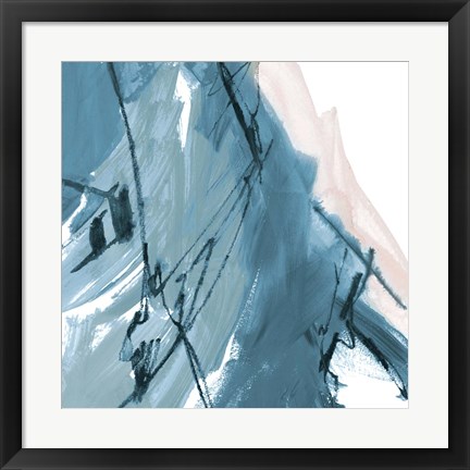 Framed Blue on White Abstract I Print