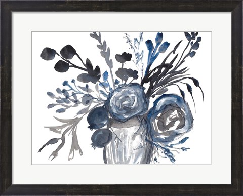 Framed Blue Roses in Grey Vase Print