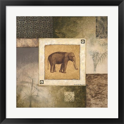 Framed Elephant Woodcut Print