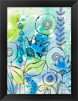 Framed Blue Watercolor Wildflowers II Print