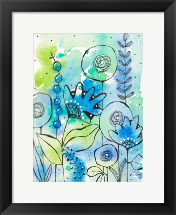 Framed Blue Watercolor Wildflowers II Print