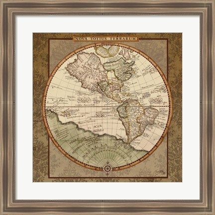 Framed Damask World Map I Print