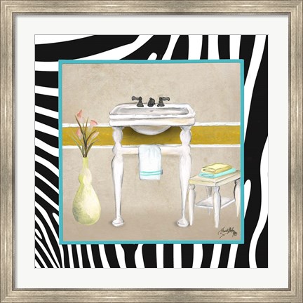 Framed Zebra Bath I Print