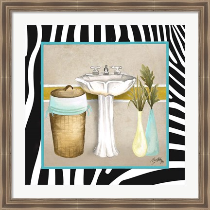 Framed Zebra Bath II Print