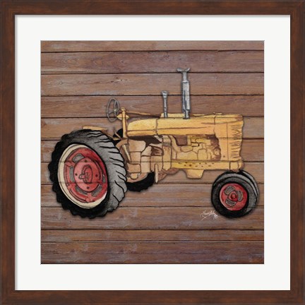 Framed Tractor on Wood I Print