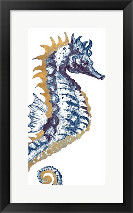 Framed Surf Side Golden Blue Seahorse Print