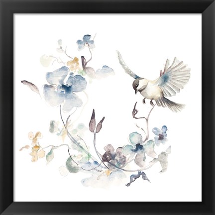 Framed Floral with Bird II Print