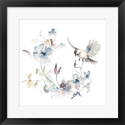 Framed Floral with Bird II Print