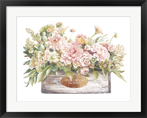 Framed Flowers in Wooden Planter Print