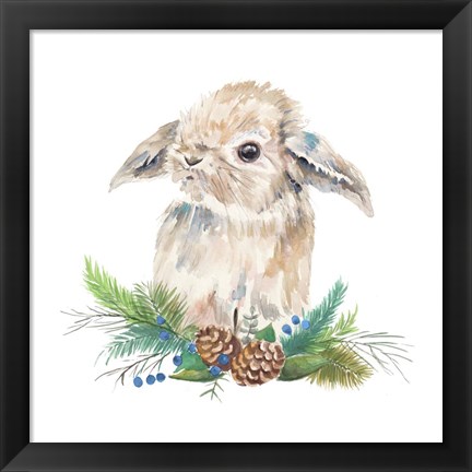 Framed Floppy Eared Bunny on Greenery Print