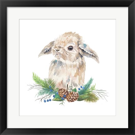 Framed Floppy Eared Bunny on Greenery Print