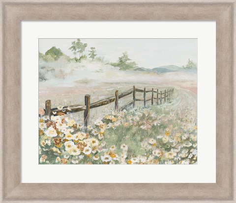 Framed Fence with Flowers Print