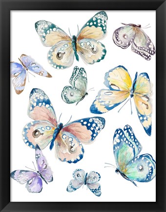 Framed Colorful Isolated Butterflies Print