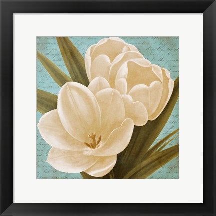 Framed Morning Tulips on Blue I Print