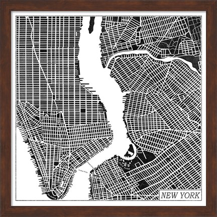 Framed New York Map Black Print