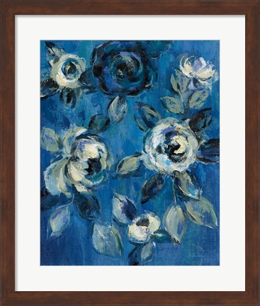 Framed Loose Flowers on Blue I Print