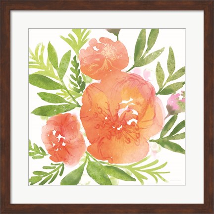 Framed Peachy Floral I Print