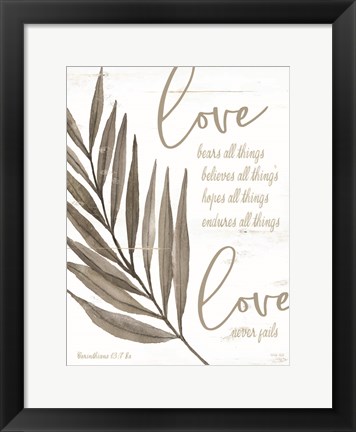 Framed Love Never Fails Print