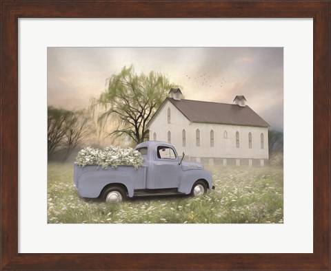 Framed Blue Ford at Barn Print