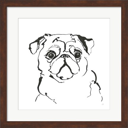 Framed Line Dog Pug I Print