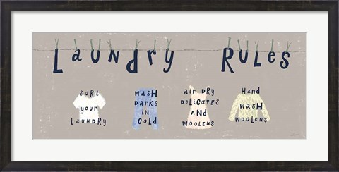 Framed Laundry Rules I Gray Print