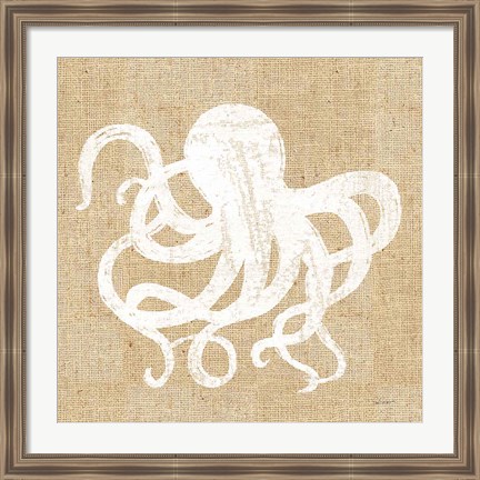 Framed Driftwood Coast IV White Burlap Print