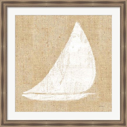 Framed Driftwood Coast I White Burlap Print