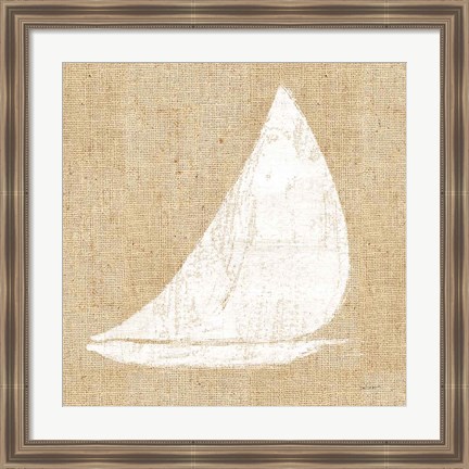 Framed Driftwood Coast I White Burlap Print