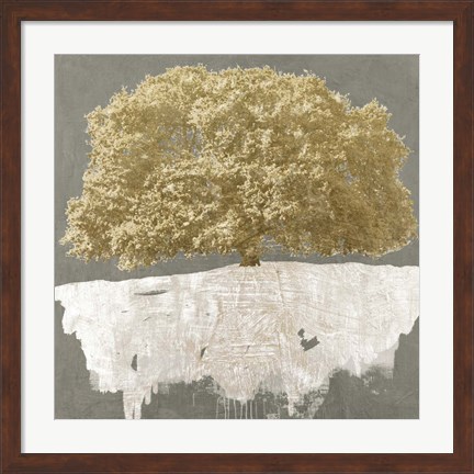 Framed Golden Tree on Grey Print