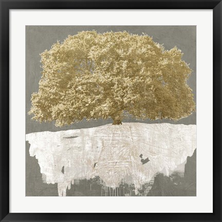 Framed Golden Tree on Grey Print