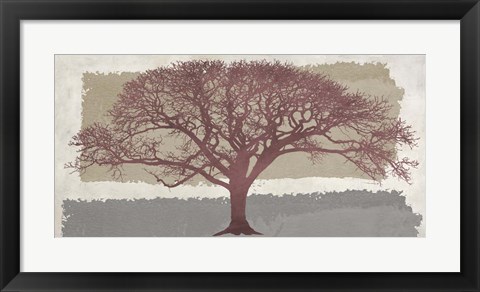 Framed Burgundy Tree on abstract background Print